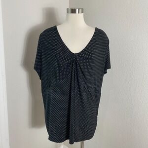 Chaps Womens Plus 3X Polka Dot Twist Front V Neck Short Sleeve Tunic Top Shirt